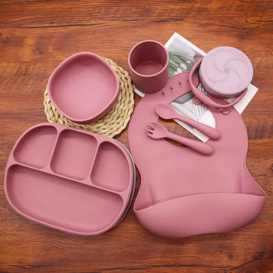Ensemble d'assiettes bol enfant enfant en bas âge alimentation alimentaire diviser plaque d'aspiration en silicone nouveau-né produit pour bébé